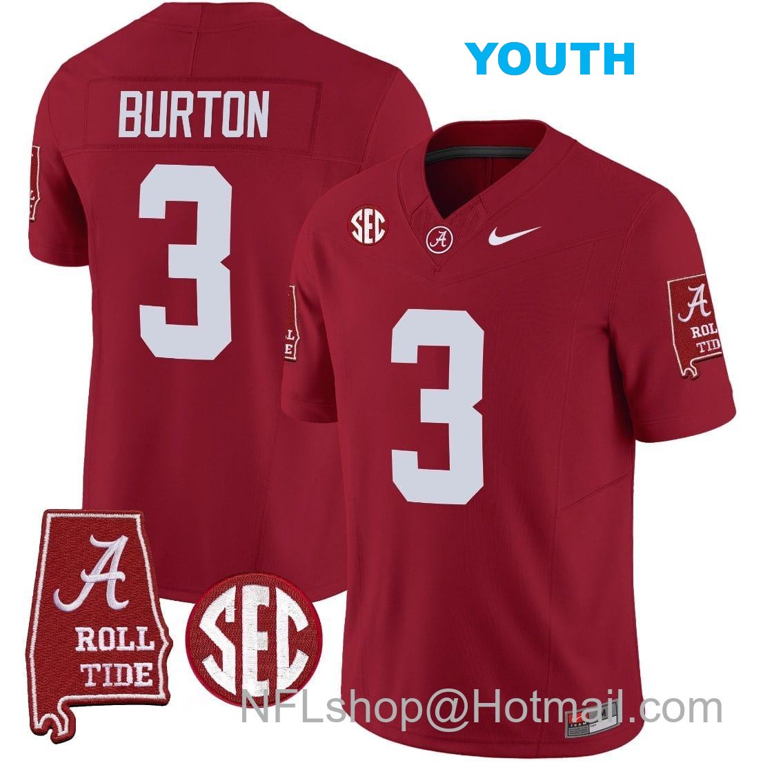 Nike Youth Jermaine Burton Jersey #3 Alabama Crimson Tide Vapor Limited Football Alabama Map Crimson