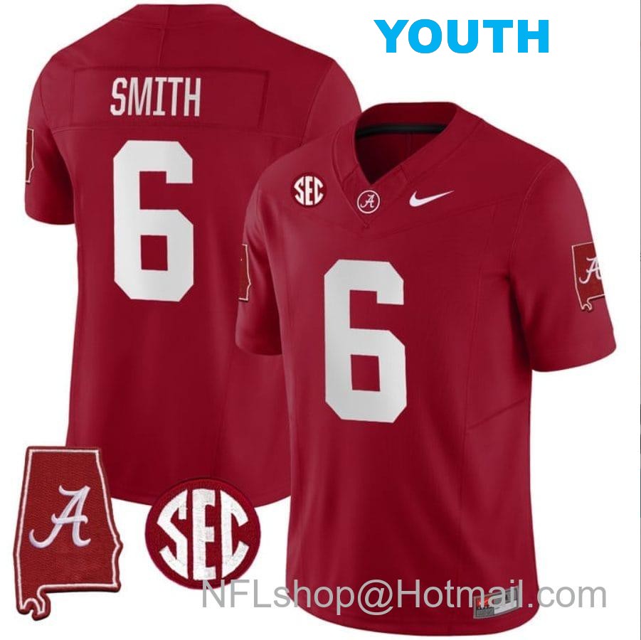 Nike Youth DeVonta Smith Jersey #6 Alabama Crimson Tide Vapor Stitched Football Alabama Map Crimson