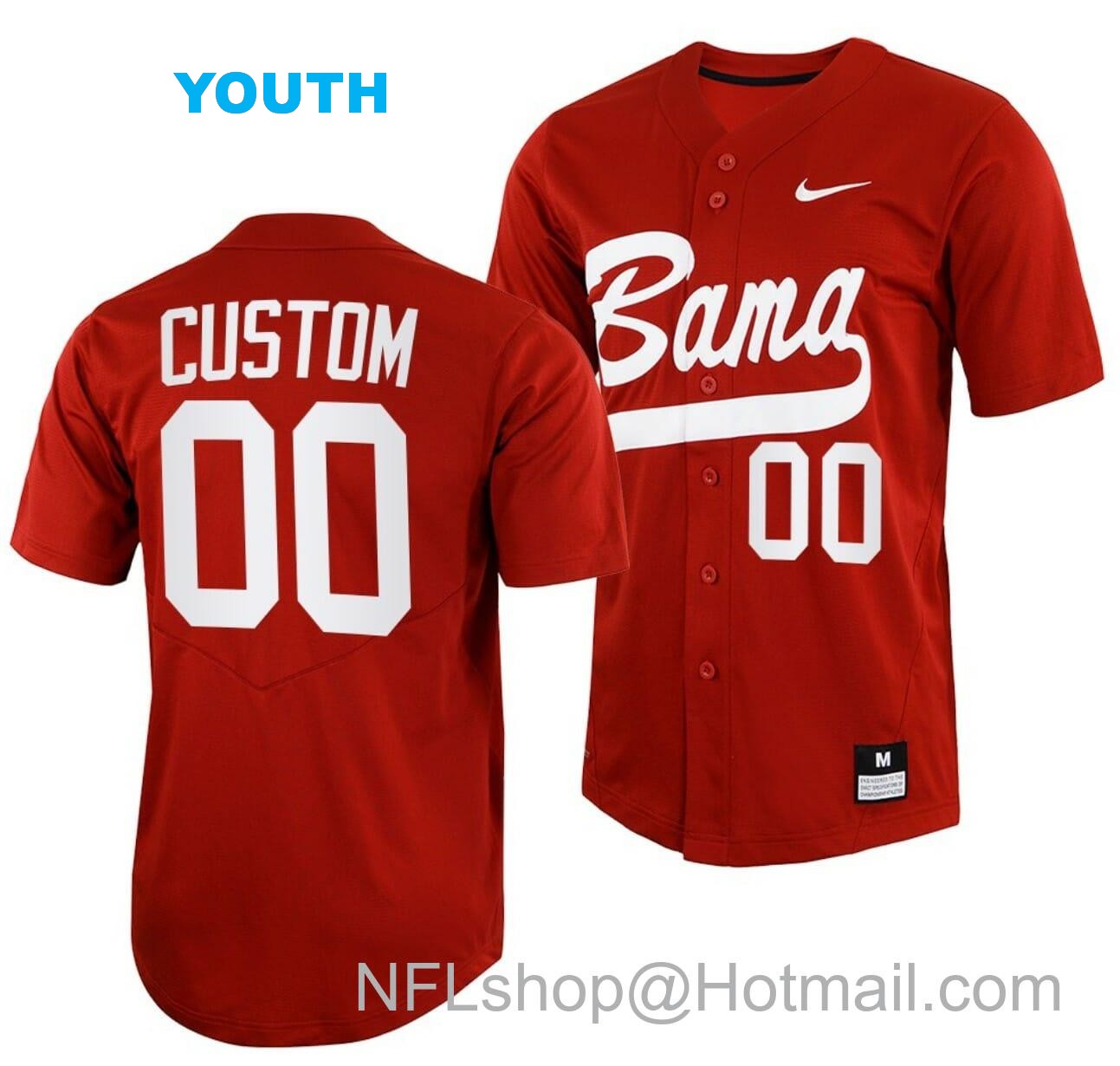 Nike Youth Custom Alabama Baseball Jersey Crimson Tide Name and Number NCAA College Full Button Red