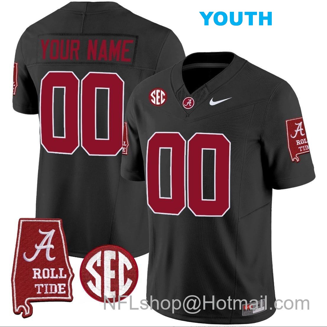 Nike Youth Custom Alabama Crimson Tide Jersey Name and Number Vapor Limited Football Alabama Map Black