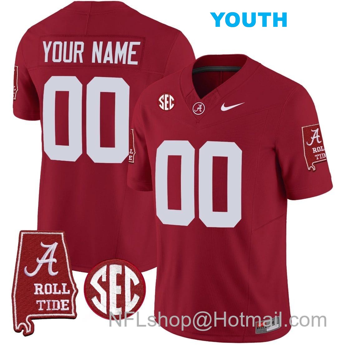 Nike Youth Custom Alabama Crimson Tide Jersey Name and Number Vapor Limited Football Alabama Map Crimson