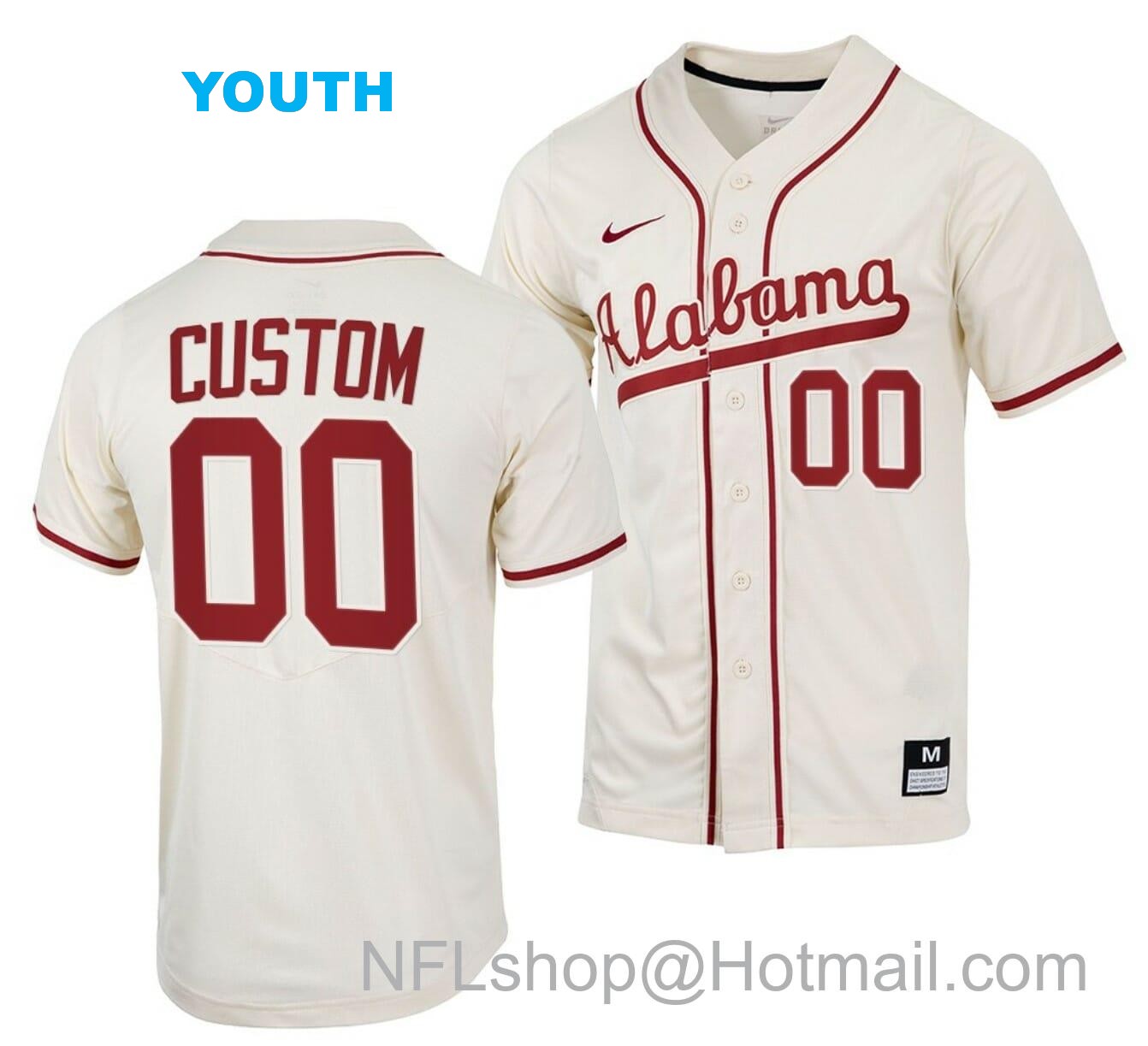 Nike Youth Custom Alabama Baseball Jersey Crimson Tide Name and Number NCAA College Natural