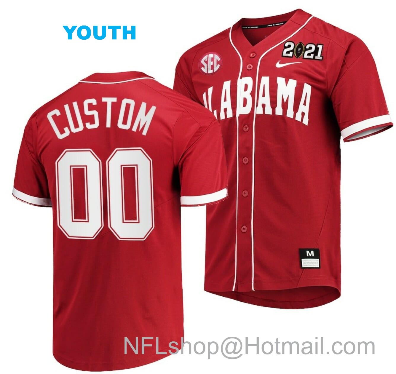 Nike Youth Custom Alabama Baseball Jersey Crimson Tide Name and Number NCAA College 2021 CFP National Championship