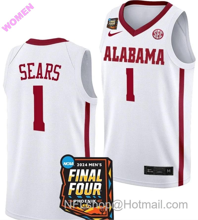 Women's Nike Mark Sears Jersey #1 Alabama Crimson Tide 2024 NCAA March Madness Final Four Basketball White