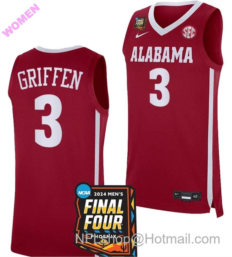 Women's Nike Rylan Griffen Jersey #3 Alabama Crimson Tide 2024 NCAA March Madness Final Four Basketball Crimson