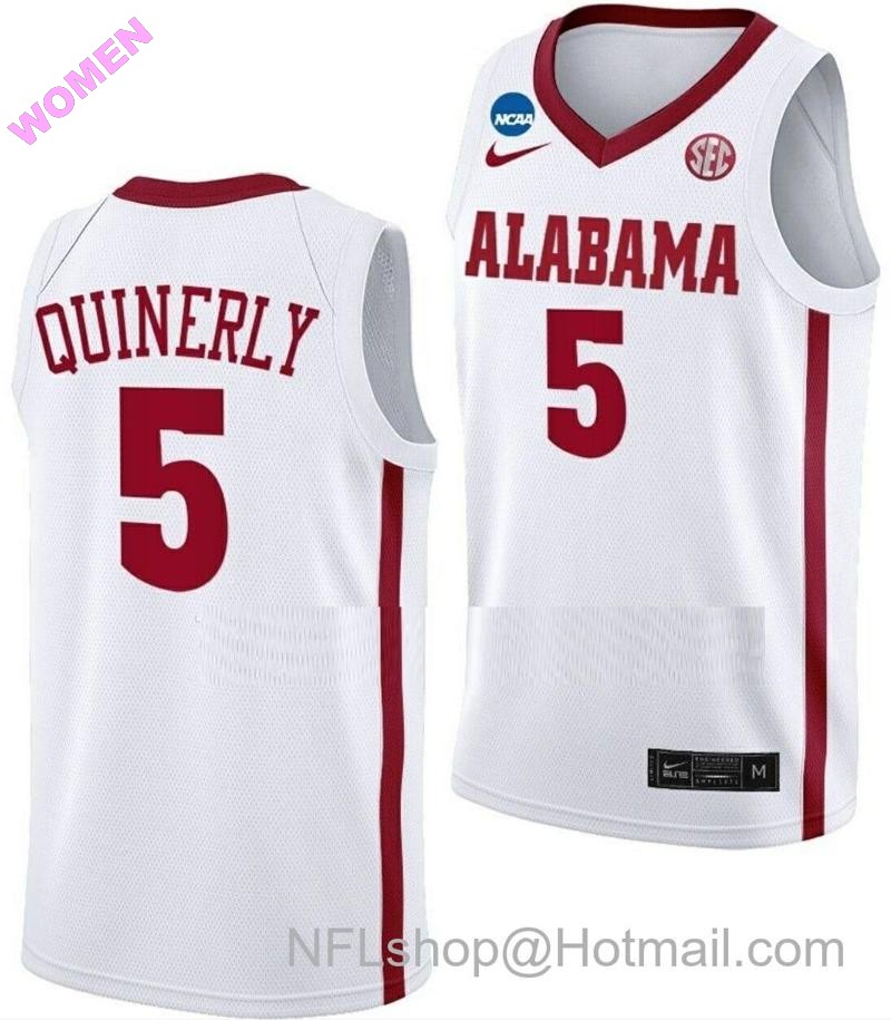 Women's Nike Jahvon Quinerly Jersey Alabama Crimson Tide College Basketball 2023 NCAA March Madness White #5