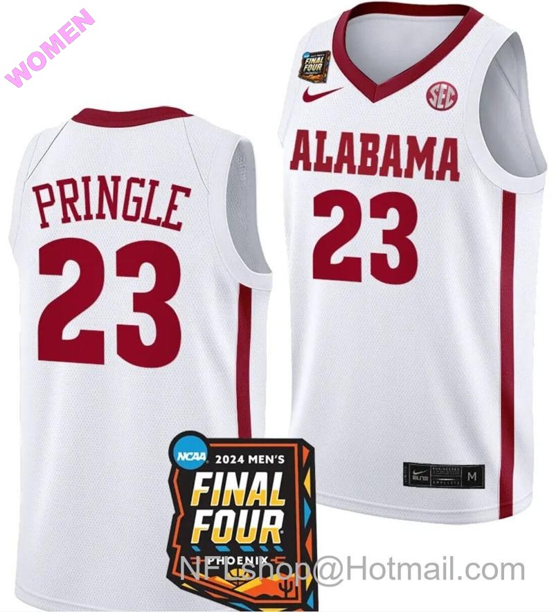 Women's Nike Nick Pringle Jersey #23 Alabama Crimson Tide 2024 NCAA March Madness Final Four Basketball White