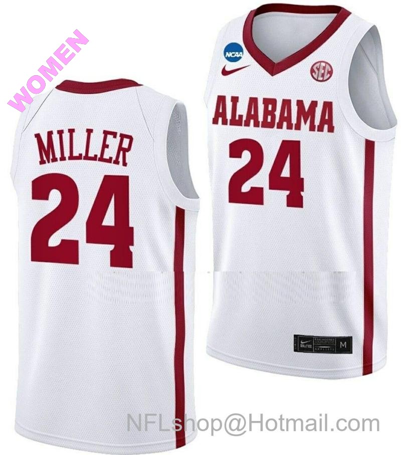 Women's Nike Brandon Miller Jersey Alabama Crimson Tide College Basketball 2023 NCAA March Madness White #24