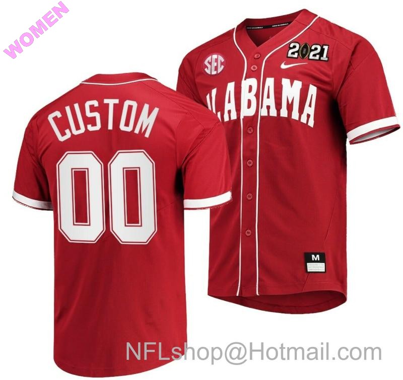 Women's Nike Custom Alabama Baseball Jersey Crimson Tide Name and Number NCAA College 2021 CFP National Championship