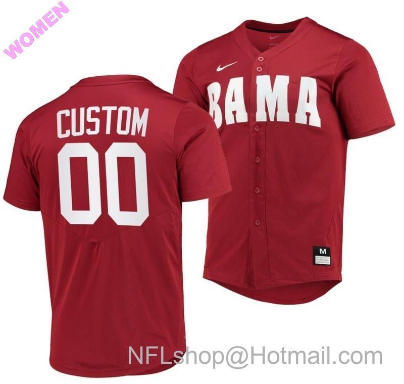 Women's Nike Custom Alabama Baseball Jersey Crimson Tide Name and Number NCAA College Replica Red