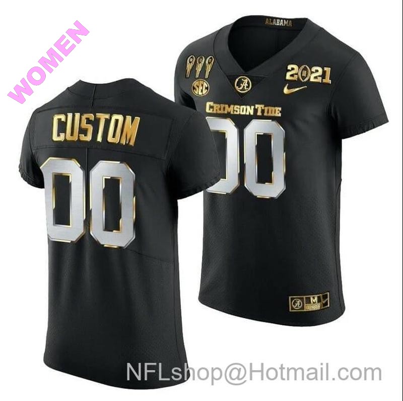 Women's Nike Alabama Crimson Tide Custom Jersey 3X CFP National Championship Black Golden Limited