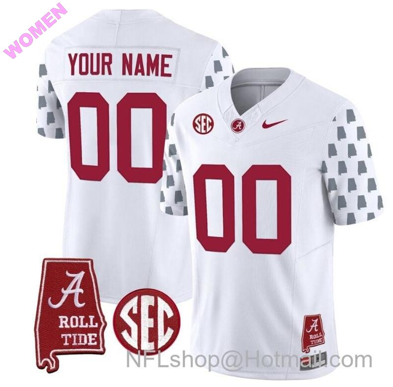 Women's Nike Custom Alabama Crimson Tide Jersey Name and Number Vapor College Football Limited Stitched White