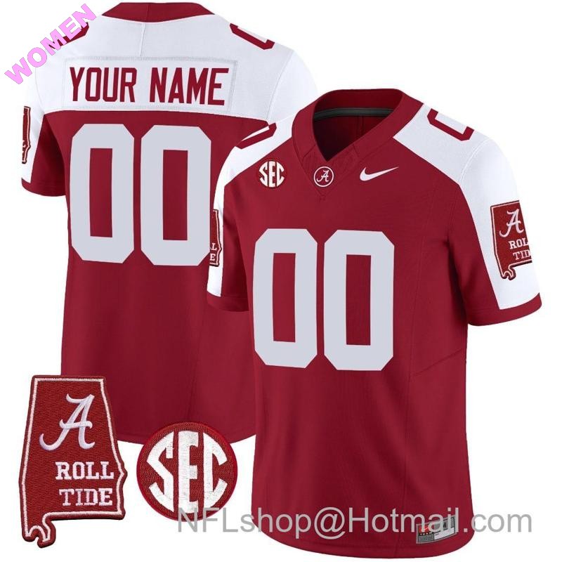 Women's Nike Custom Alabama Crimson Tide Jersey Name and Number Vapor Limited Football Alabama Map Crimson Alternate