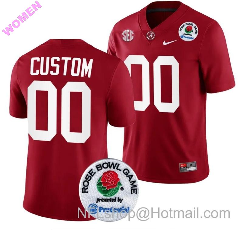 Women's Nike Custom Alabama Crimson Tide Jersey Name and Number Rose Bowl Game 2024 Patch College Football Playoff Crimson