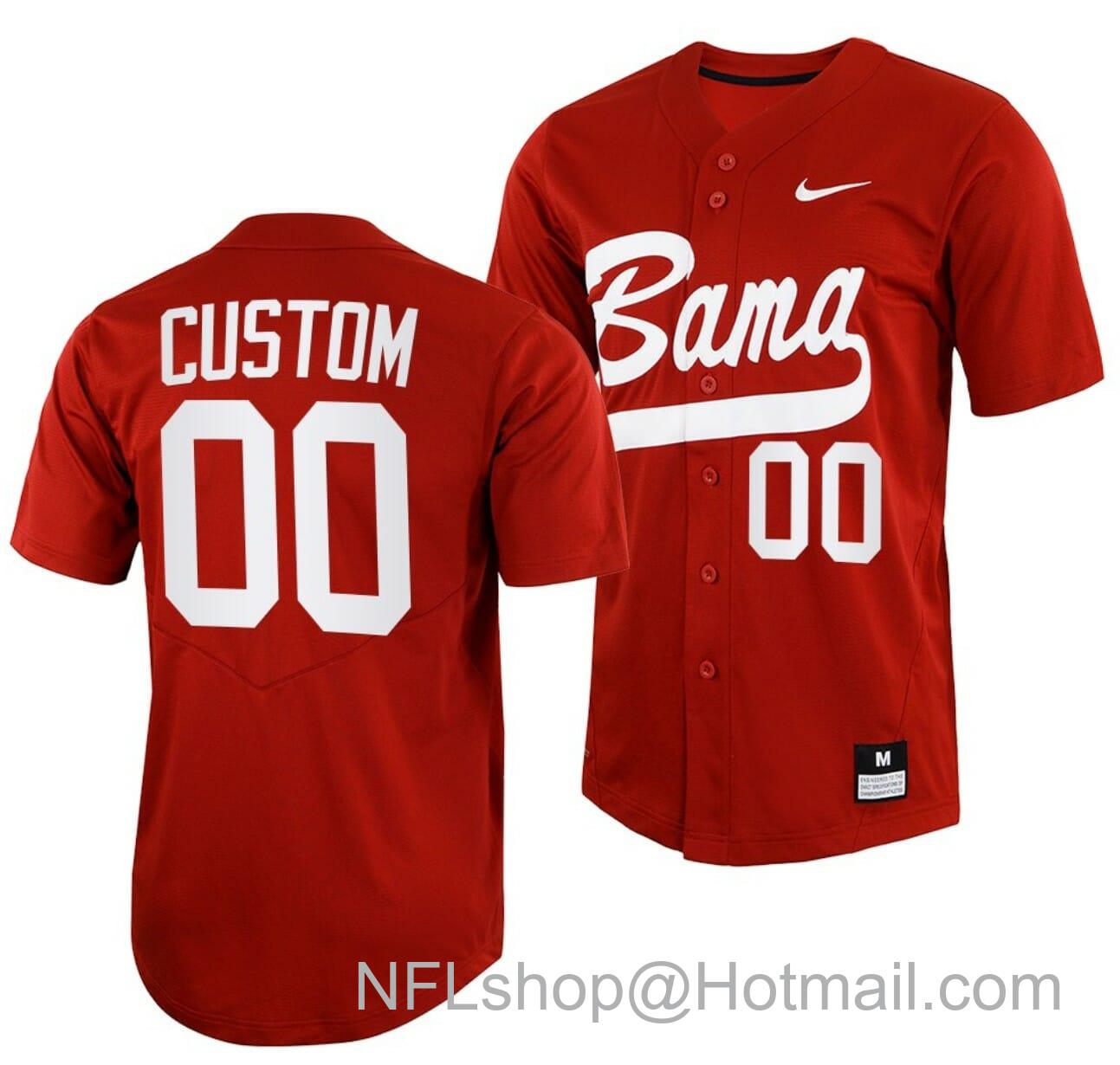 Men's Nike Custom Alabama Baseball Jersey Crimson Tide Name and Number NCAA College Full Button Red