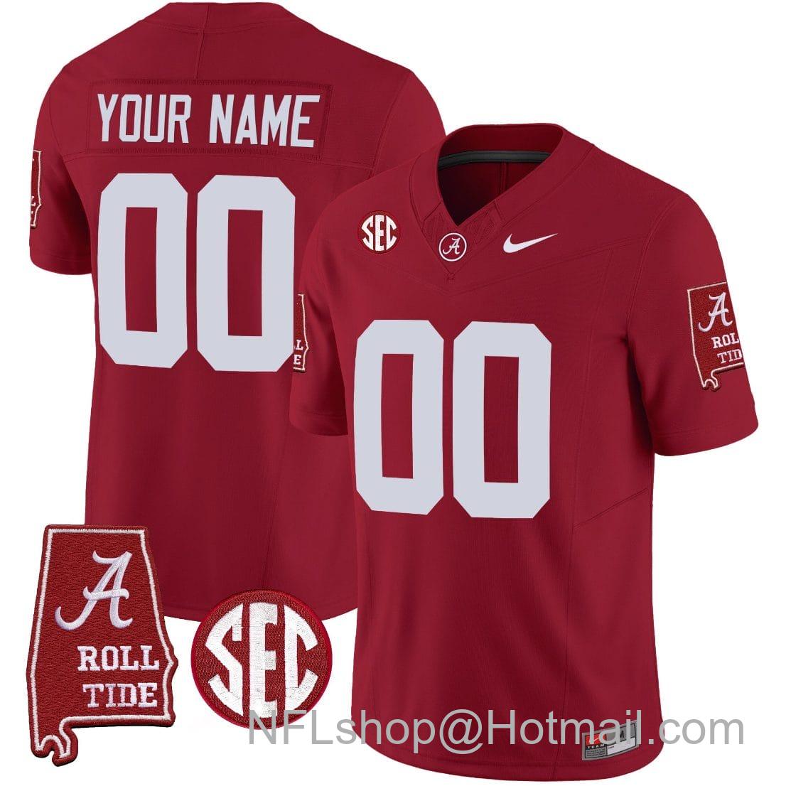 Men's Nike Custom Alabama Crimson Tide Jersey Name and Number Vapor Limited Football Alabama Map Crimson