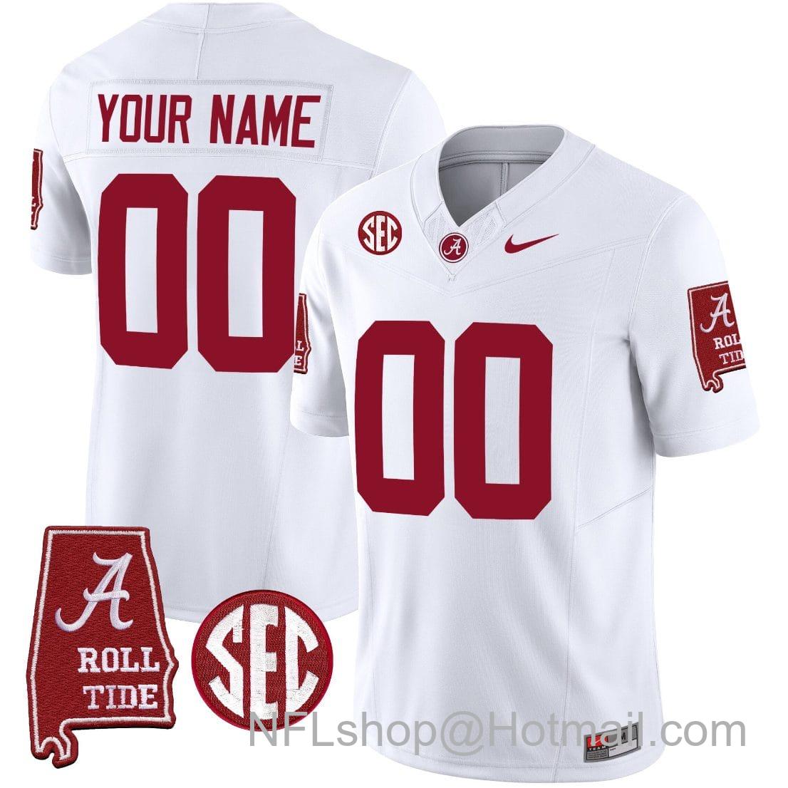 Men's Nike Custom Alabama Crimson Tide Jersey Name and Number Vapor Limited Football Alabama Map White