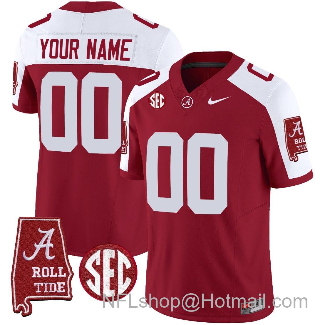 Men's Nike Custom Alabama Crimson Tide Jersey Name and Number Vapor Limited Football Alabama Map Crimson Alternate