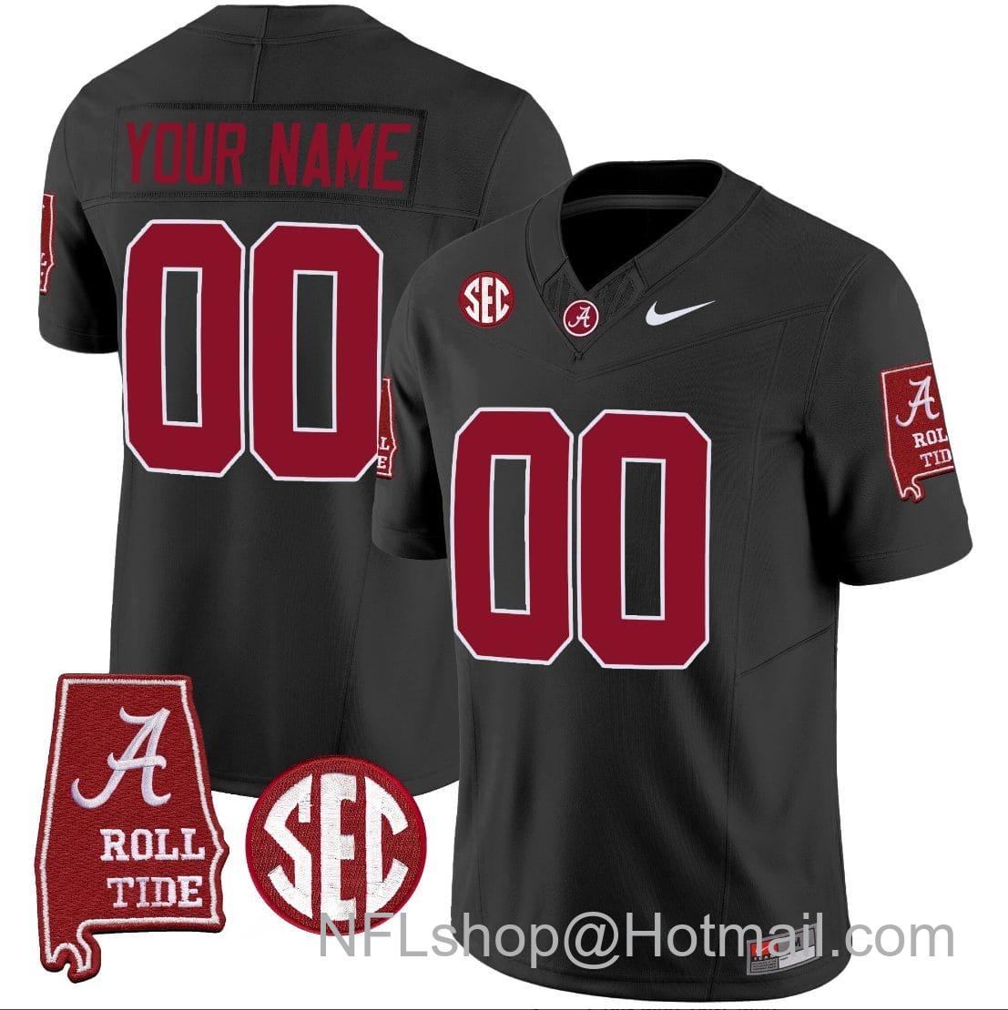 Men's Nike Custom Alabama Crimson Tide Jersey Name and Number Vapor Limited Football Alabama Map Black