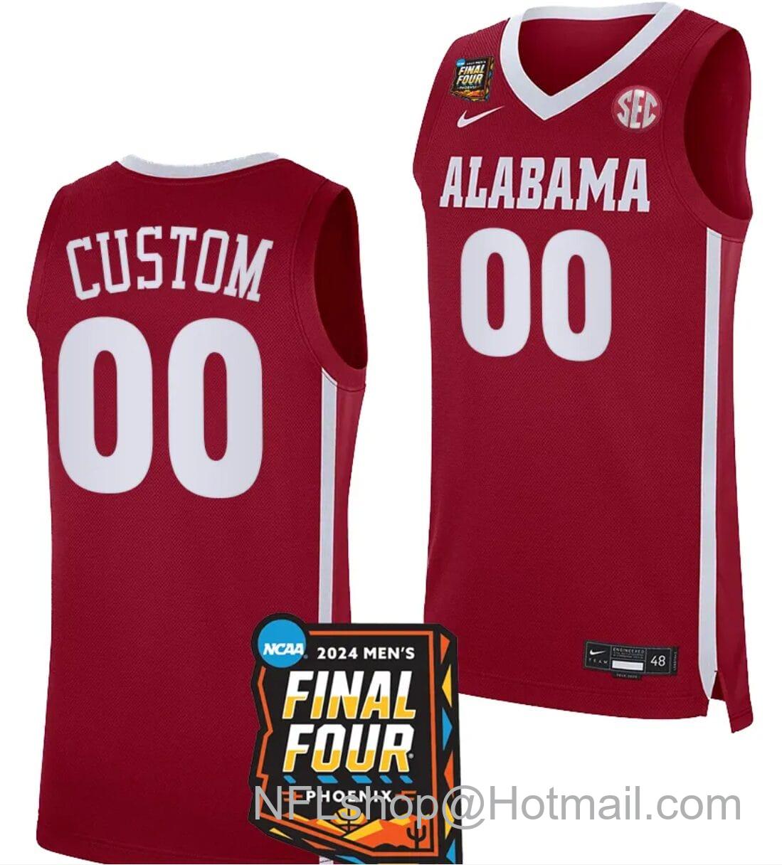 Men's Nike Custom Alabama Crimson Tide Jersey Name and Number 2024 NCAA March Madness Final Four Basketball Crimson