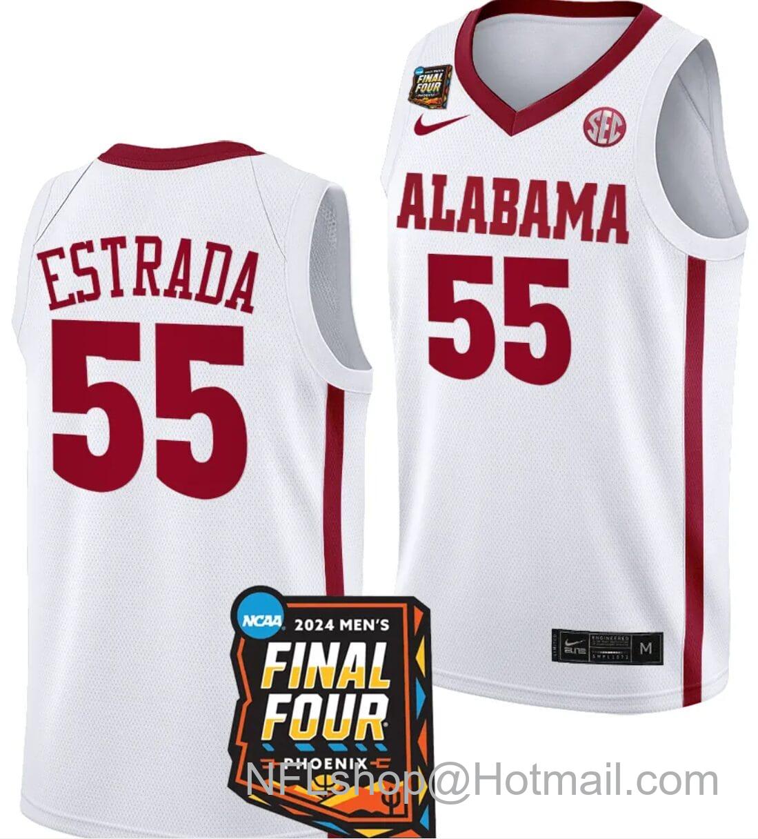 Men's Nike Aaron Estrada Jersey #55 Alabama Crimson Tide 2024 NCAA March Madness Final Four Basketball Crimson