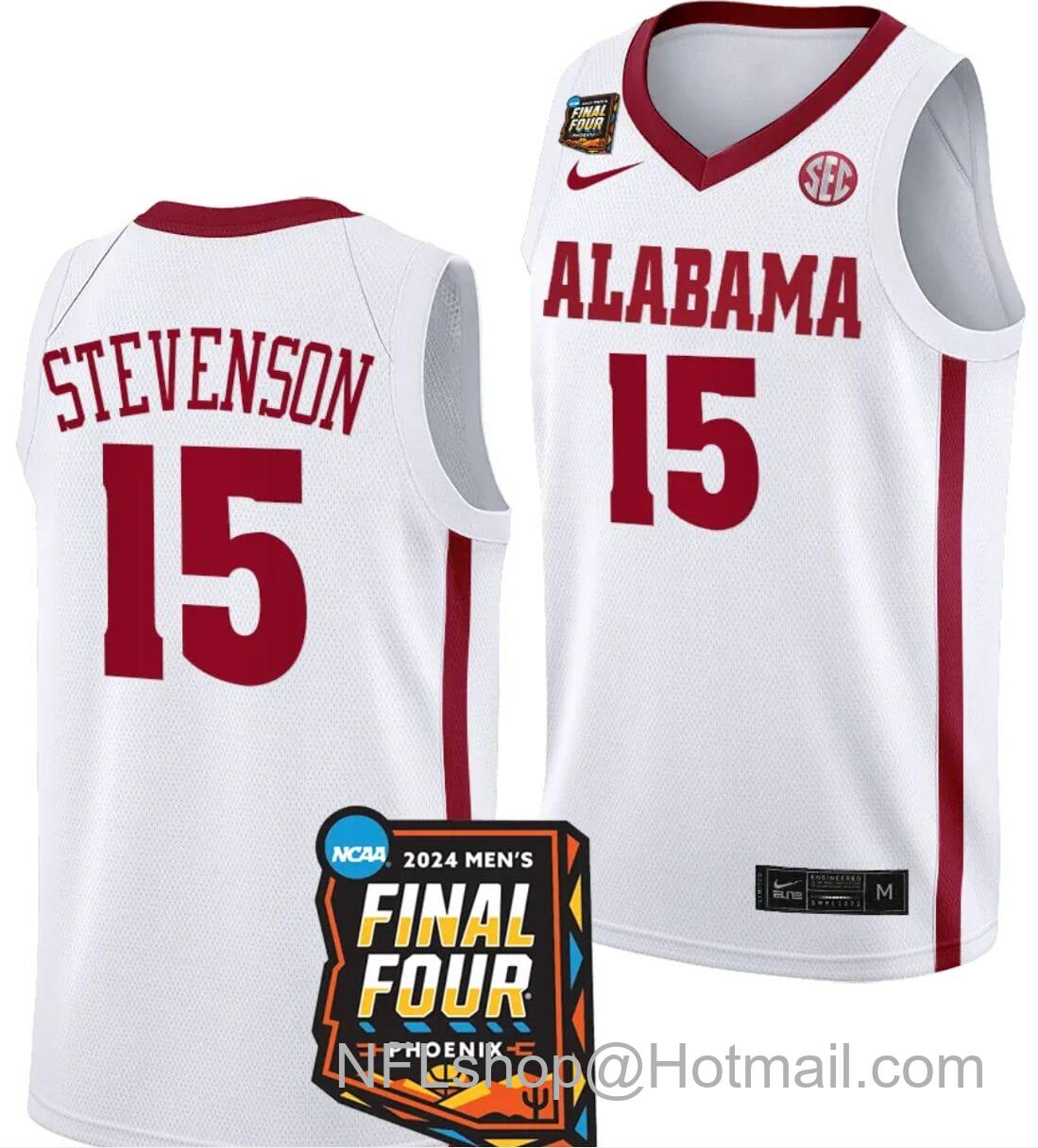 Men's Nike Jarin Stevenson Jersey #15 Alabama Crimson Tide 2024 NCAA March Madness Final Four Basketball White