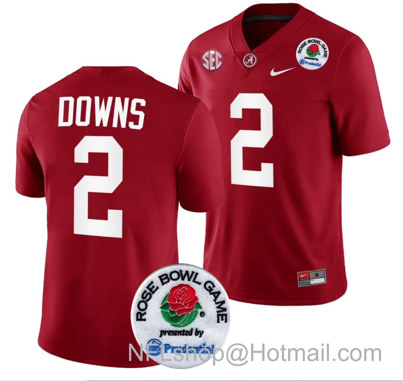 Men's Nike Caleb Downs Jersey #2 Alabama Crimson Tide Rose Bowl Game 2024 Patch College Football Playoff Crimson