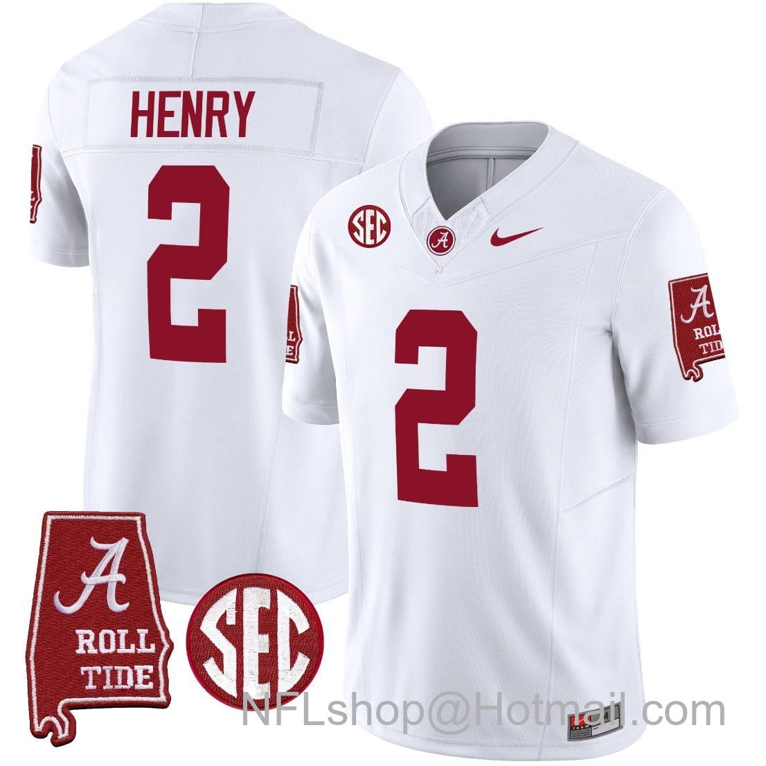 Men's Nike Derrick Henry Jersey #2 Alabama Crimson Tide Vapor Limited Football Alabama Map White