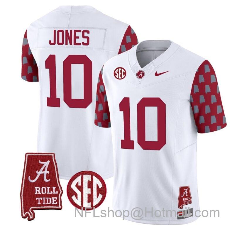 Men's Nike Mac Jones Jersey #10 Alabama Crimson Tide Vapor College Football Limited Stitched Crimson Sleeves