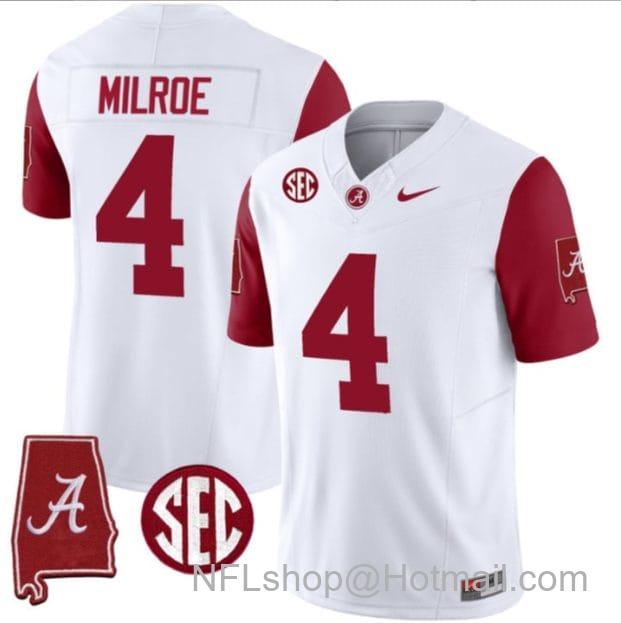 Men's Nike Jalen Milroe Jersey #4 Alabama Crimson Tide Vapor Stitched Football Alabama Map Crimson Sleeves