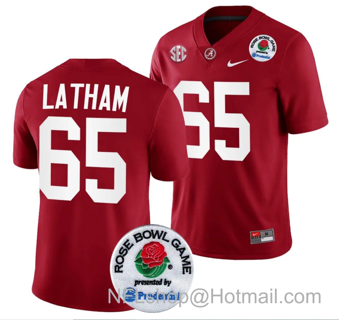 Men's Nike JC Latham Jersey #65 Alabama Crimson Tide Rose Bowl Game 2024 Patch College Football Playoff Crimson