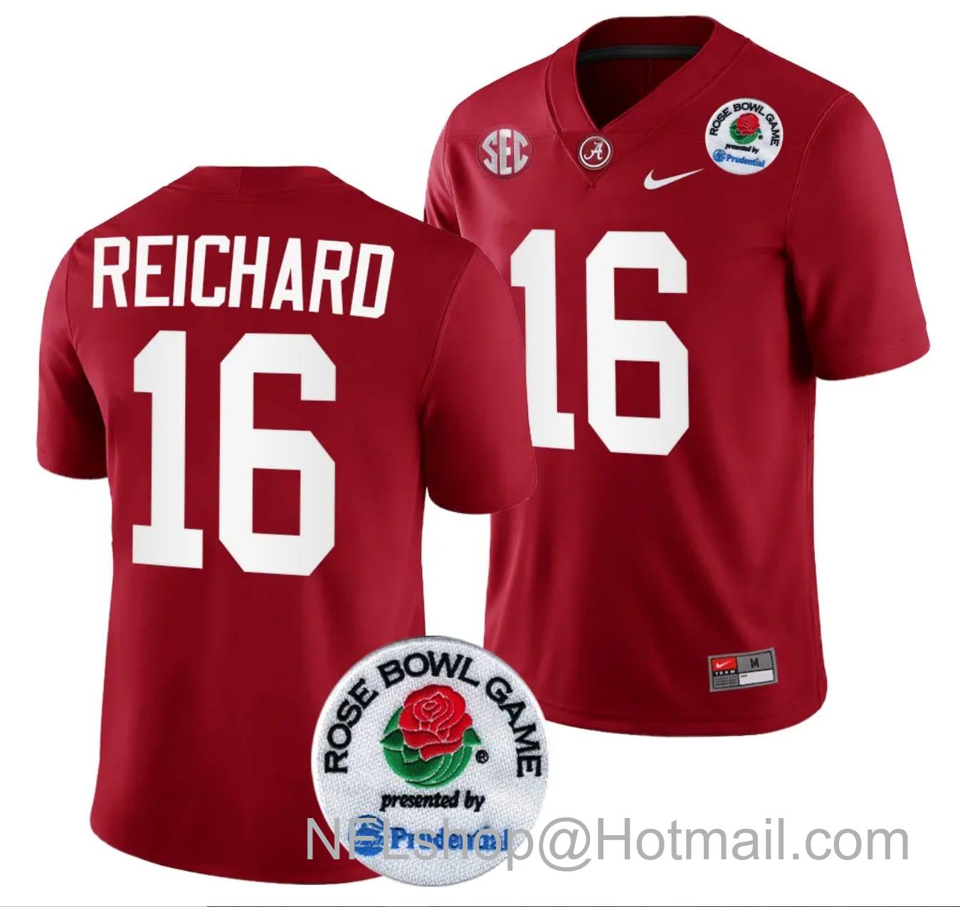 Men's Nike Will Reichard Jersey #16 Alabama Crimson Tide Rose Bowl Game 2024 Patch College Football Playoff Crimson