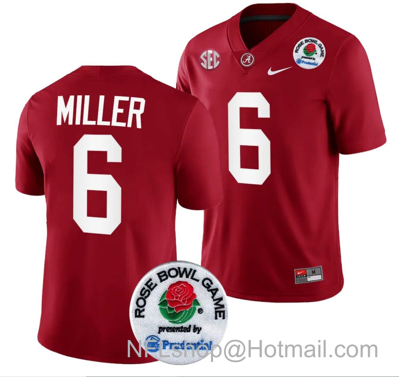 Men's Nike Jam Miller Jersey #6 Alabama Crimson Tide Rose Bowl Game 2024 Patch College Football Playoff Crimson