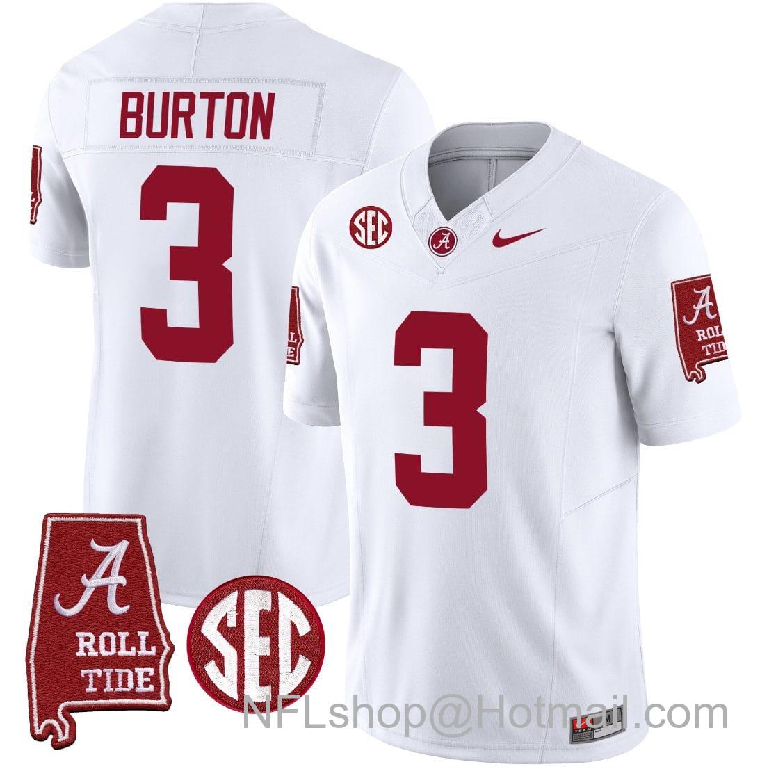 Men's Nike Jermaine Burton Jersey #3 Alabama Crimson Tide Vapor Limited Football Alabama Map White