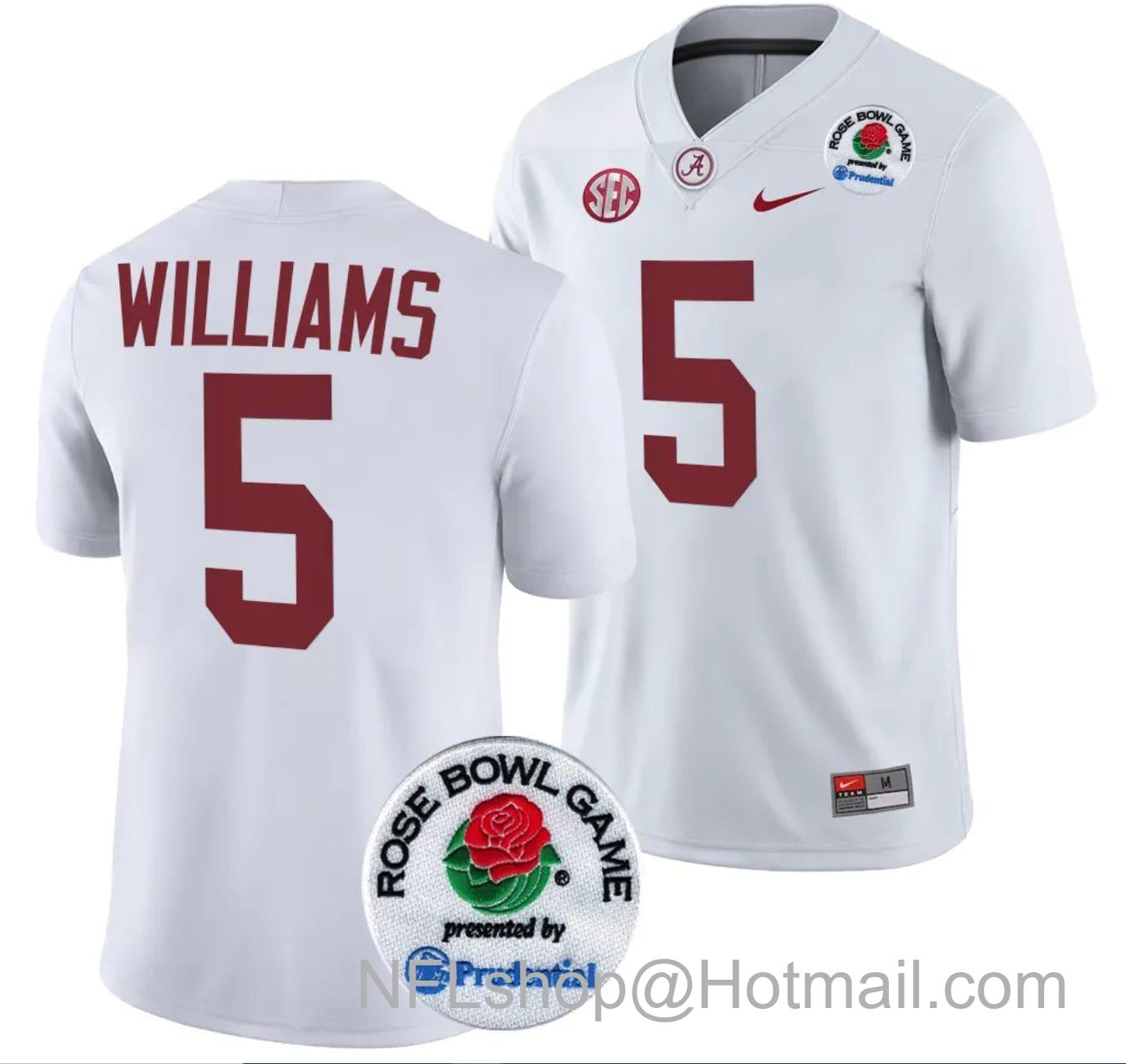 Men's Nike Roydell Williams Jersey #5 Alabama Crimson Tide Rose Bowl Game 2024 Patch College Football Playoff White