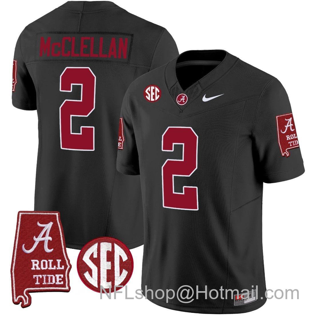 Men's Nike Jase McClellan Jersey #2 Alabama Crimson Tide Vapor Limited Football Alabama Map Black