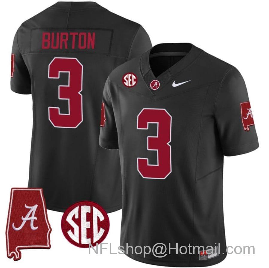 Men's Nike Jermaine Burton Jersey #3 Alabama Crimson Tide Vapor Stitched Football Alabama Map Black