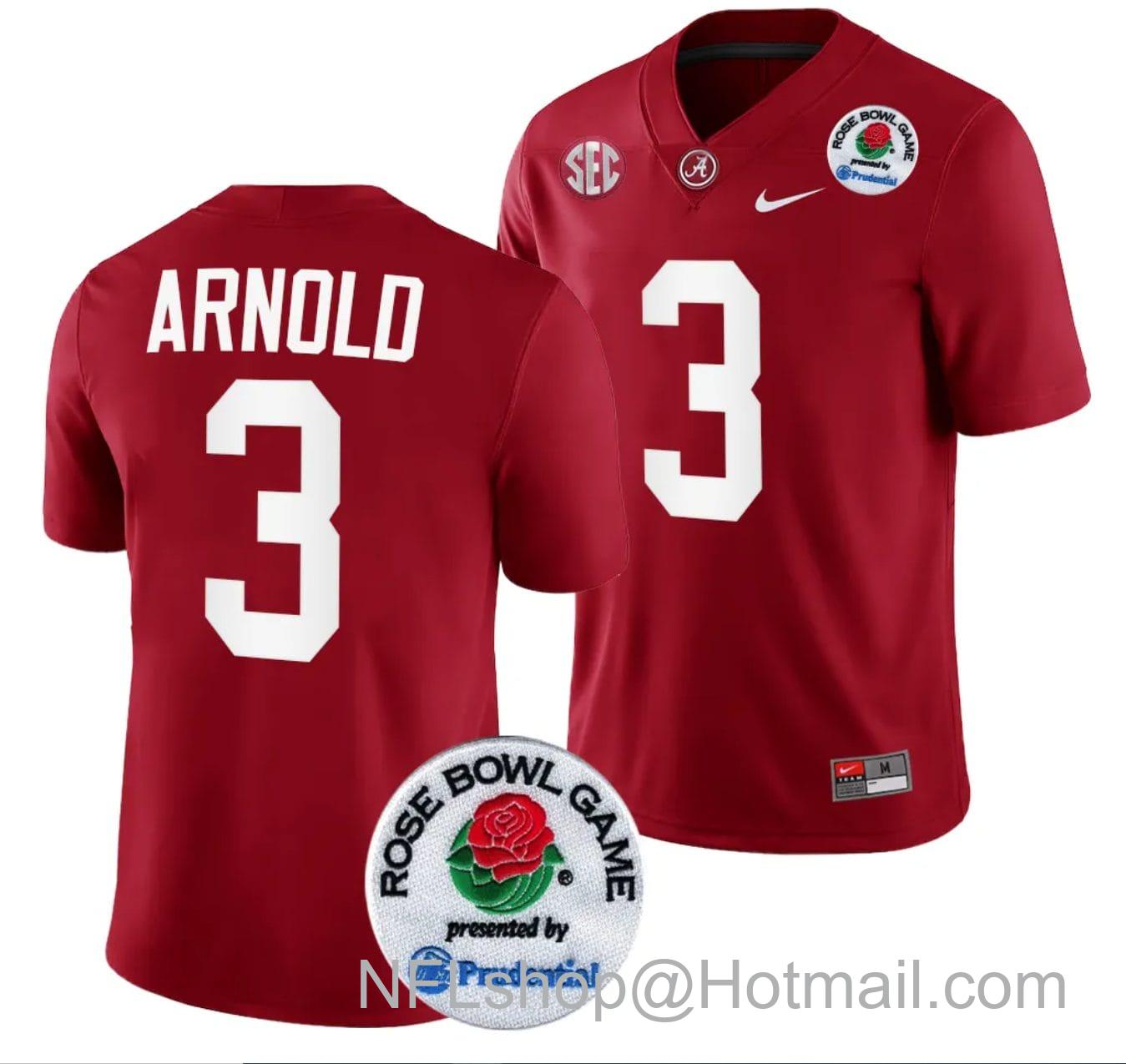 Men's Nike Terrion Arnold Jersey #3 Alabama Crimson Tide Rose Bowl Game 2024 Patch College Football Playoff Crimson