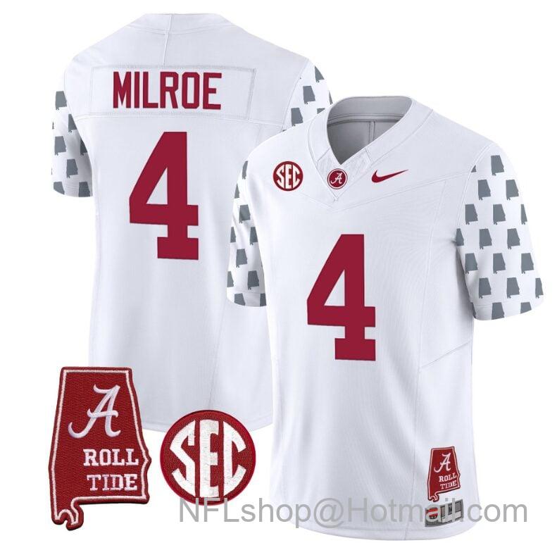 Men's Nike Jalen Milroe Jersey #4 Alabama Crimson Tide Vapor College Football Limited Stitched White