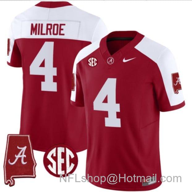 Men's Nike Jalen Milroe Jersey #4 Alabama Crimson Tide Vapor Stitched Football Alabama Map Alternate