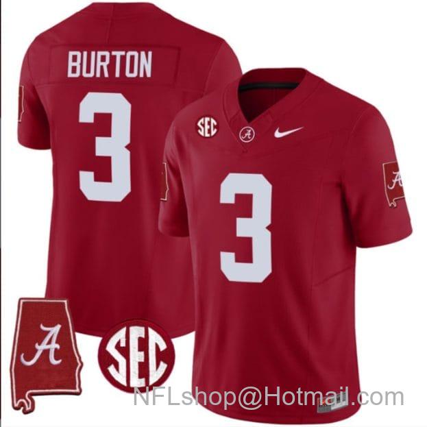 Men's Nike Jermaine Burton Jersey #3 Alabama Crimson Tide Vapor Stitched Football Alabama Map Crimson