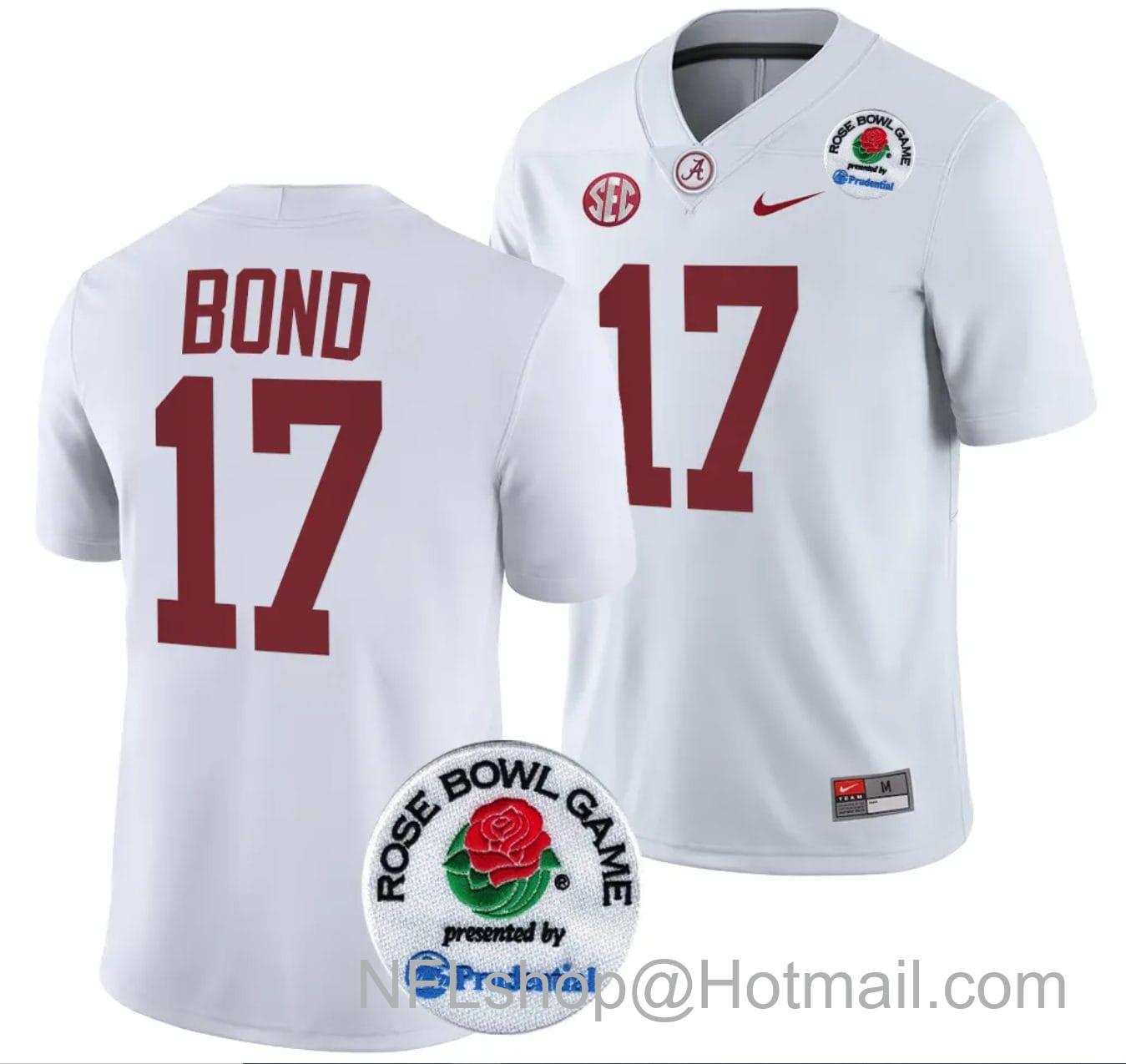 Men's Nike Isaiah Bond Jersey #17 Alabama Crimson Tide Rose Bowl Game 2024 Patch College Football Playoff White