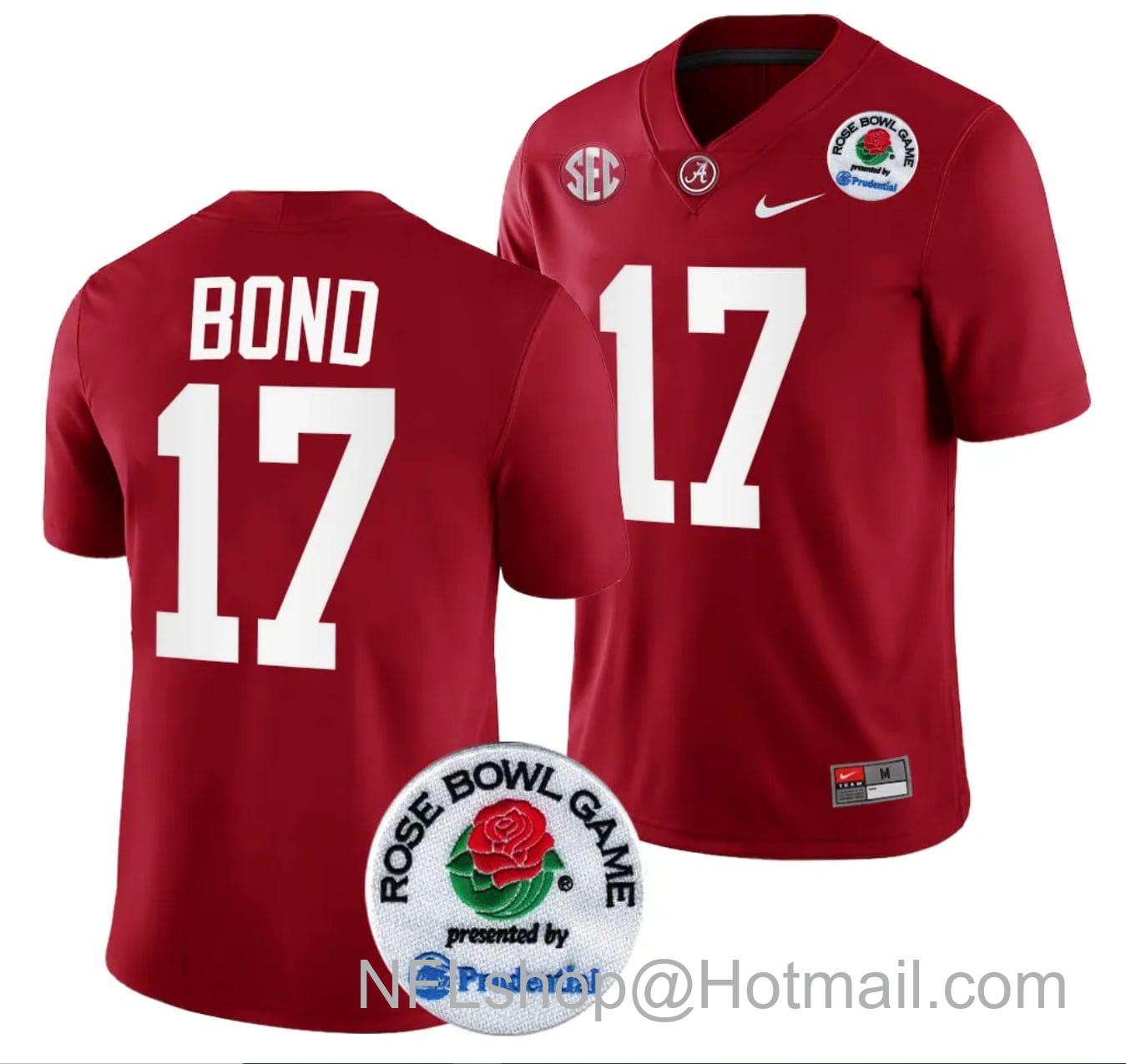 Men's Nike Isaiah Bond Jersey #17 Alabama Crimson Tide Rose Bowl Game 2024 Patch College Football Playoff Crimson