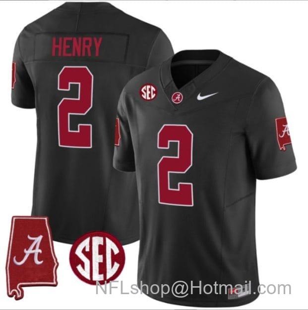 Men's Nike Derrick Henry Jersey #2 Alabama Crimson Tide Vapor Stitched Football Alabama Map Black