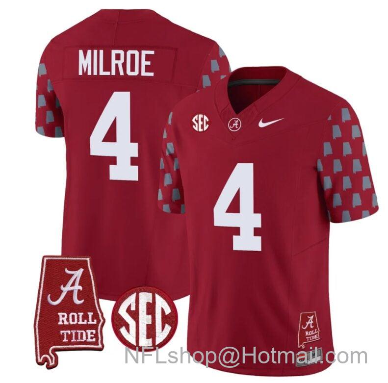 Men's Nike Jalen Milroe Jersey #4 Alabama Crimson Tide Vapor College Football Limited Stitched Crimson