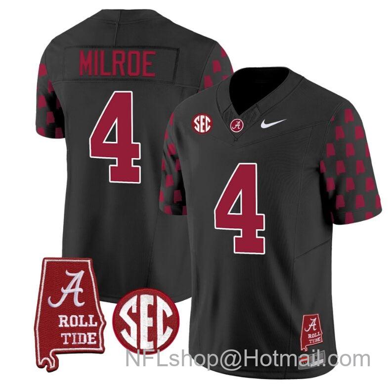 Men's Nike Jalen Milroe Jersey #4 Alabama Crimson Tide Vapor College Football Limited Stitched Black