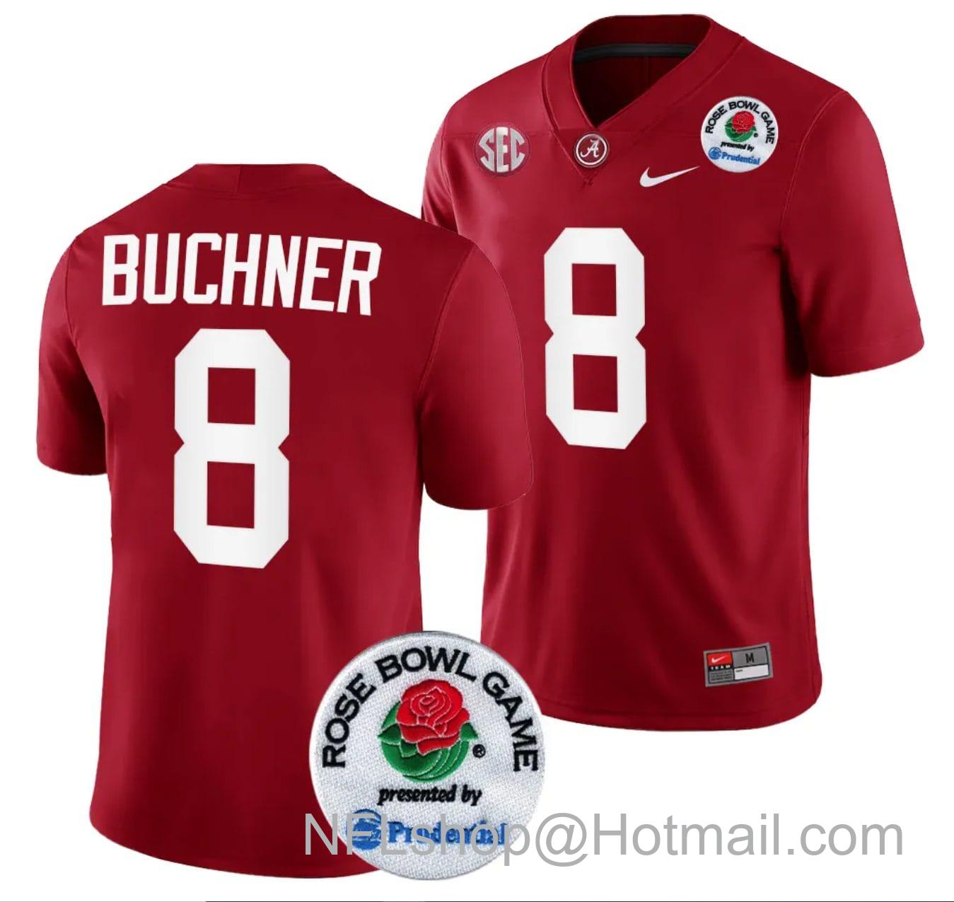 Men's Nike Tyler Buchner Jersey #8 Alabama Crimson Tide Rose Bowl Game 2024 Patch College Football Playoff Crimson