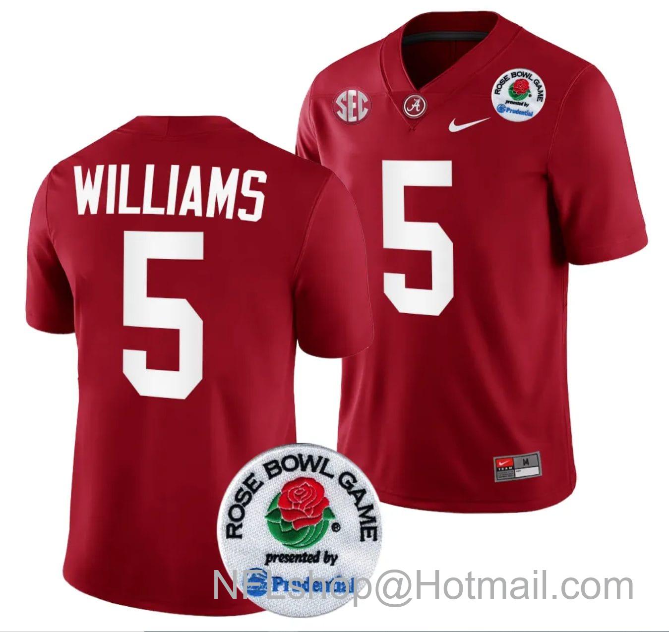 Men's Nike Roydell Williams Jersey #5 Alabama Crimson Tide Rose Bowl Game 2024 Patch College Football Playoff Crimson