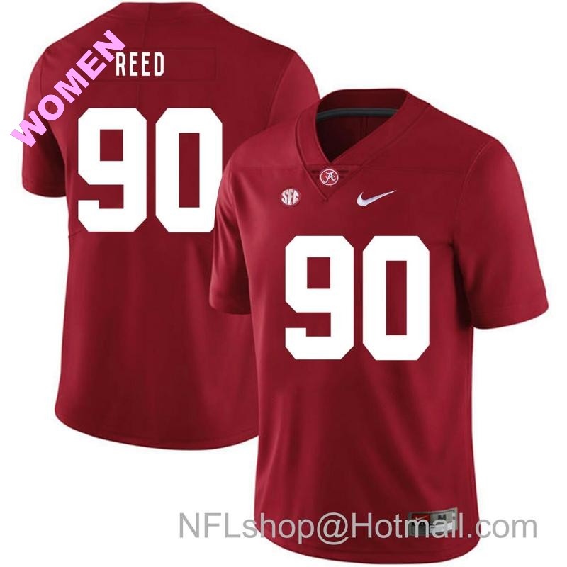 Women's Nike Alabama Crimson Tide #90 Jarran Reed College Football Jersey Red