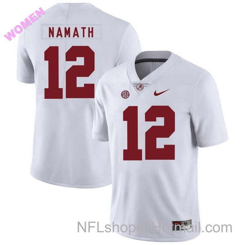 Women's Nike Alabama Crimson Tide #12 Joe Namath College Football Jersey White